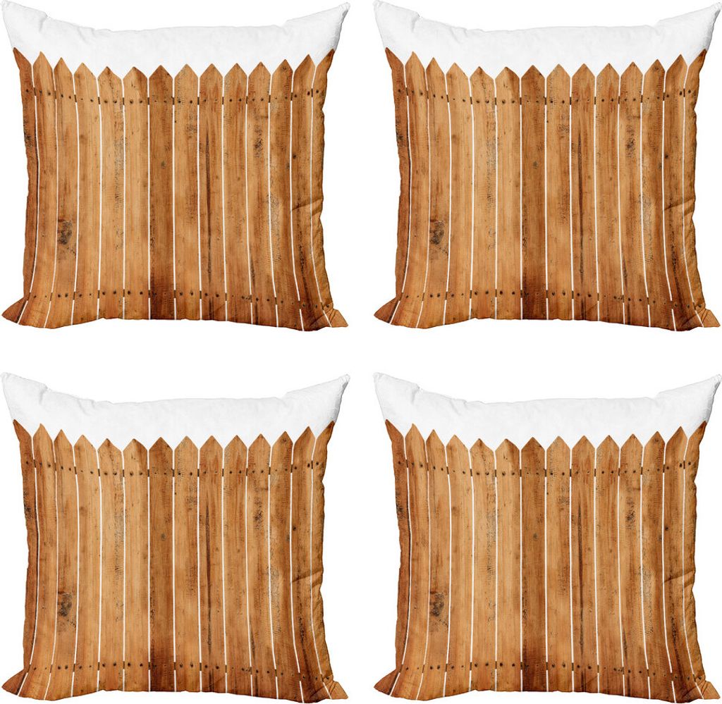 ABAKUHAUS Ackerland Kissenbezug Set (4 Stück), Holz-Dreieck-Streifen, Moderner Doppelseitiger Digitaldruck, 50 cm x 50 cm, Weiss-braun