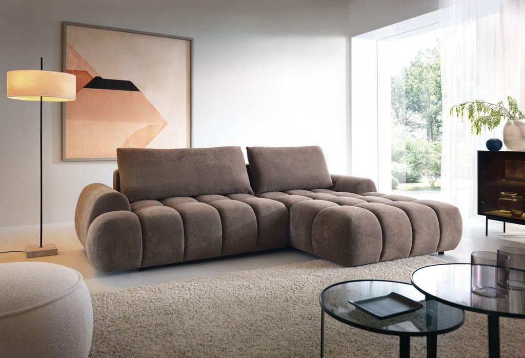 Masseno Ecksofa GARDA mit Schlaffunktion L-Form, Sofa mit Bettkasten, Wohnzimmersofa, Couch, Soffa, Bettsofa, Couchgarnitur- Braun, GOBI 06