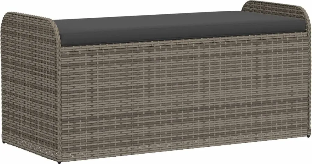 Banc de Jardin Gris en Poly Rotin : Stockage Discret et Assise Confort