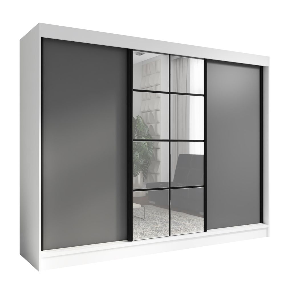 Oravelle 200 cm Weiß / Graphit 3-türiger Kleiderschrank mit Produktbild 