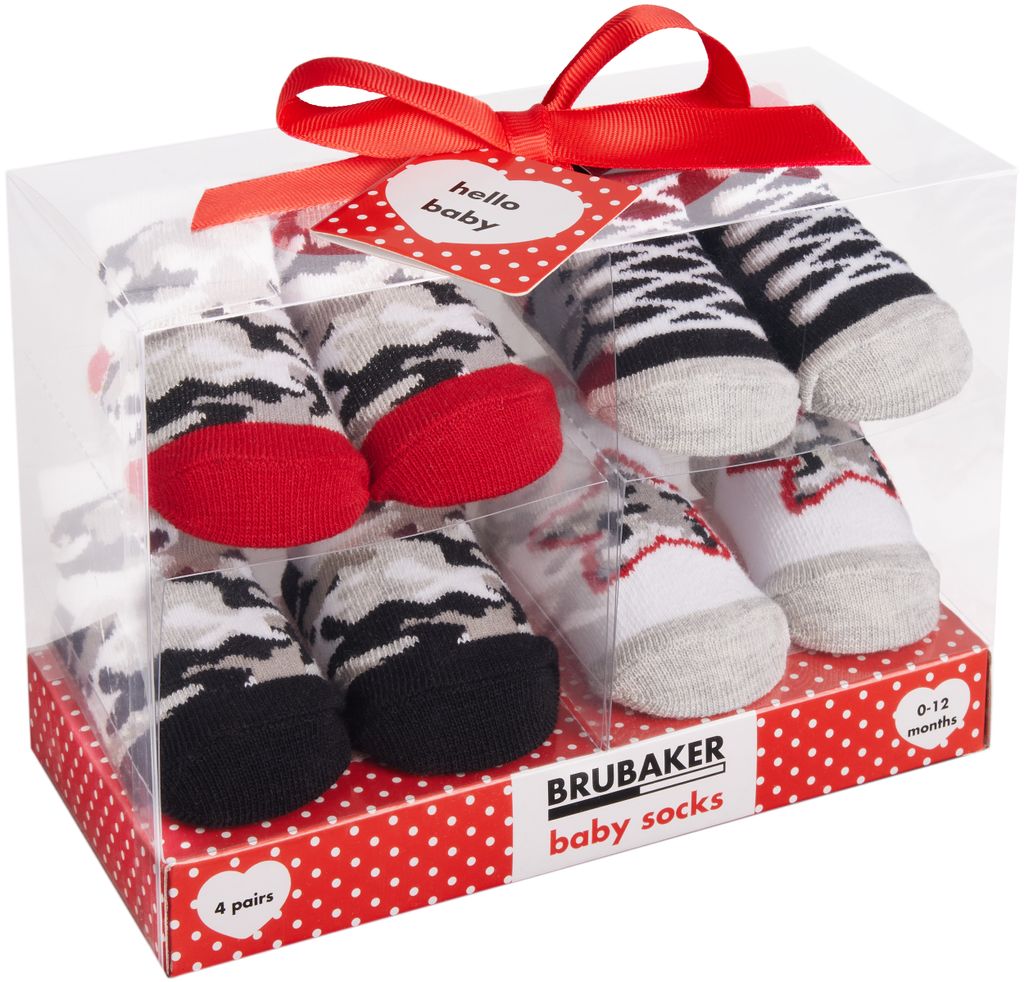 Brubaker 4 Paar Babysocken Jungen Mädchen 0-12 Monate - Baby Geschenkset für Neugeborene in Geschenkverpackung mit Schleife - Weihnachtssocken, S...