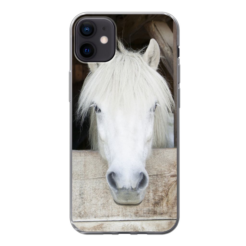 MuchoWow Handyhülle Schutzhülle Hülle für iPhone 12 mini Pferde - Pferdestall - Regale Silikon Softcase Handy Hülle - Bild