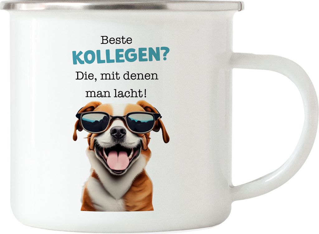 Beste Kollegen? Die mit denen man lacht Emaille Tasse Abschiedsgeschenk Arbeitskollege
