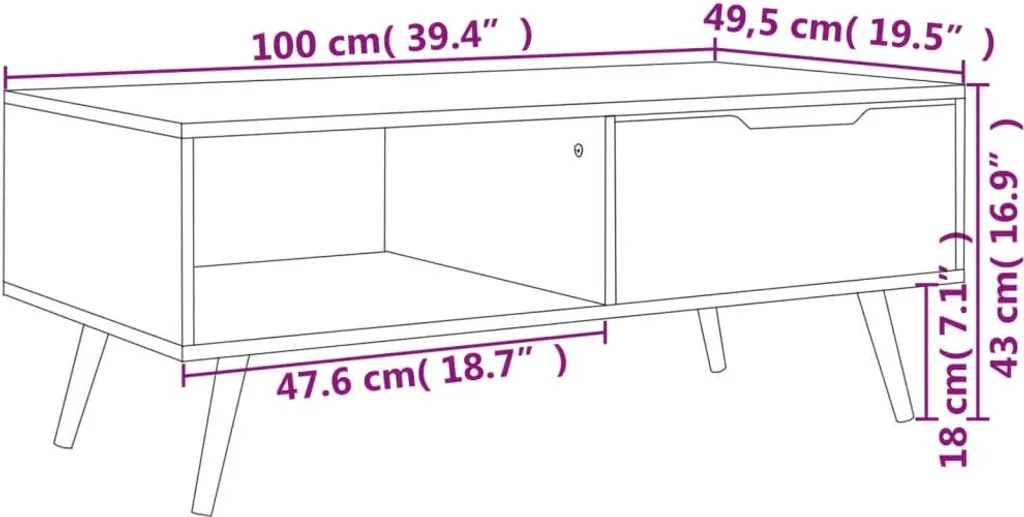 Tavolino Basso Nero Lucido 100x49,5x43 cm - Solido e Facile da Pulire - 7