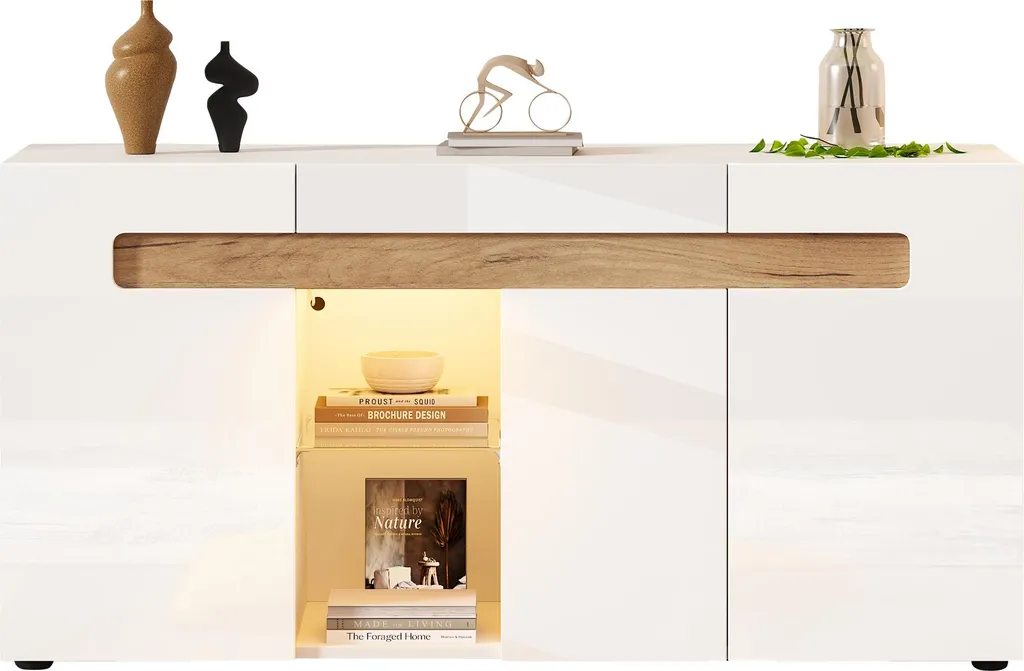 Buffet moderne blanc 140cm : optimisez votre espace avec élégance LED - 13