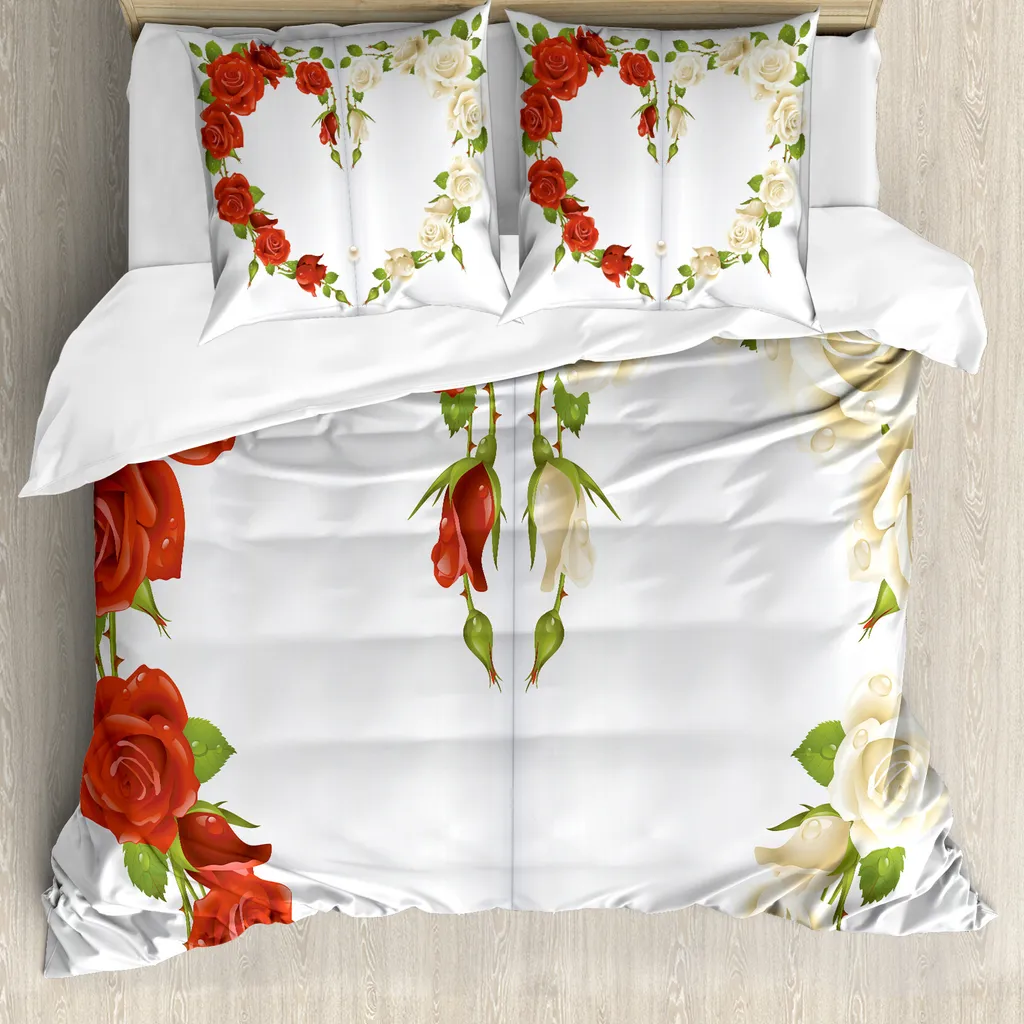 Parure de lit 2 personnes 200x200 motif bouquet de fleurs cœur romantique