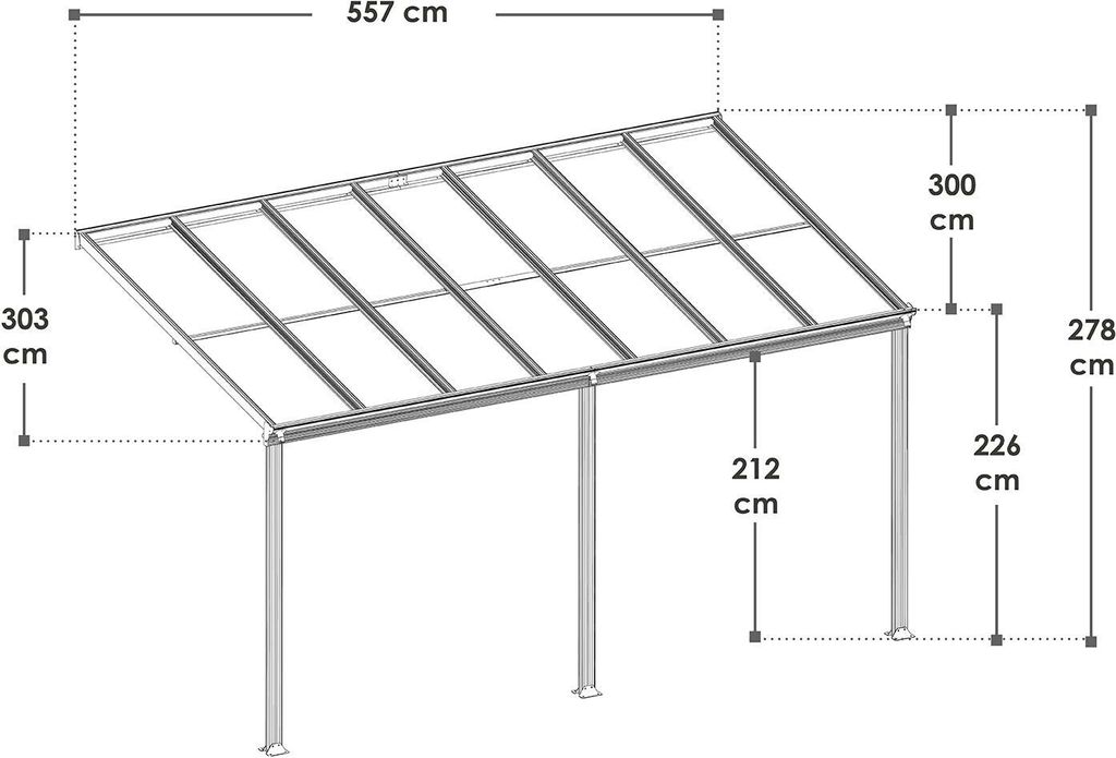 Juskys Terrassenüberdachung Borneo 5,5 x 3 m – Aluminium Terrassendach mit Doppelstegplatten Sonnenschutz Wandmontage Überdachung für Terrasse...