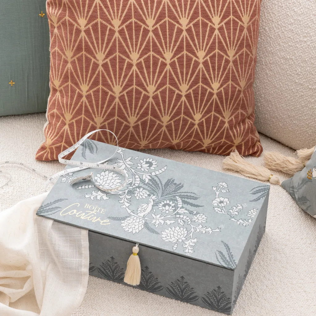 Boîte de rangement couture céramique bleu motif sauvage 30x18,5 cm - 6
