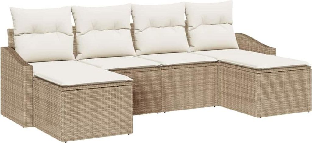 vidaXL Sofa Set mit Kissen 6 pcs Beige Poly Rattan