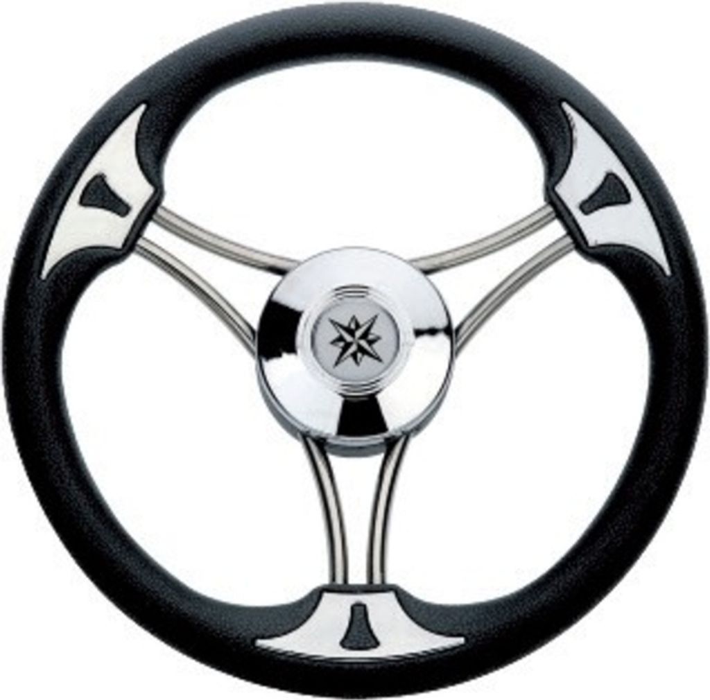 3-Speichen Steuerrad "Model 23" NIRO mit schwarz vinyl Griff, A=350mm, B=60mm