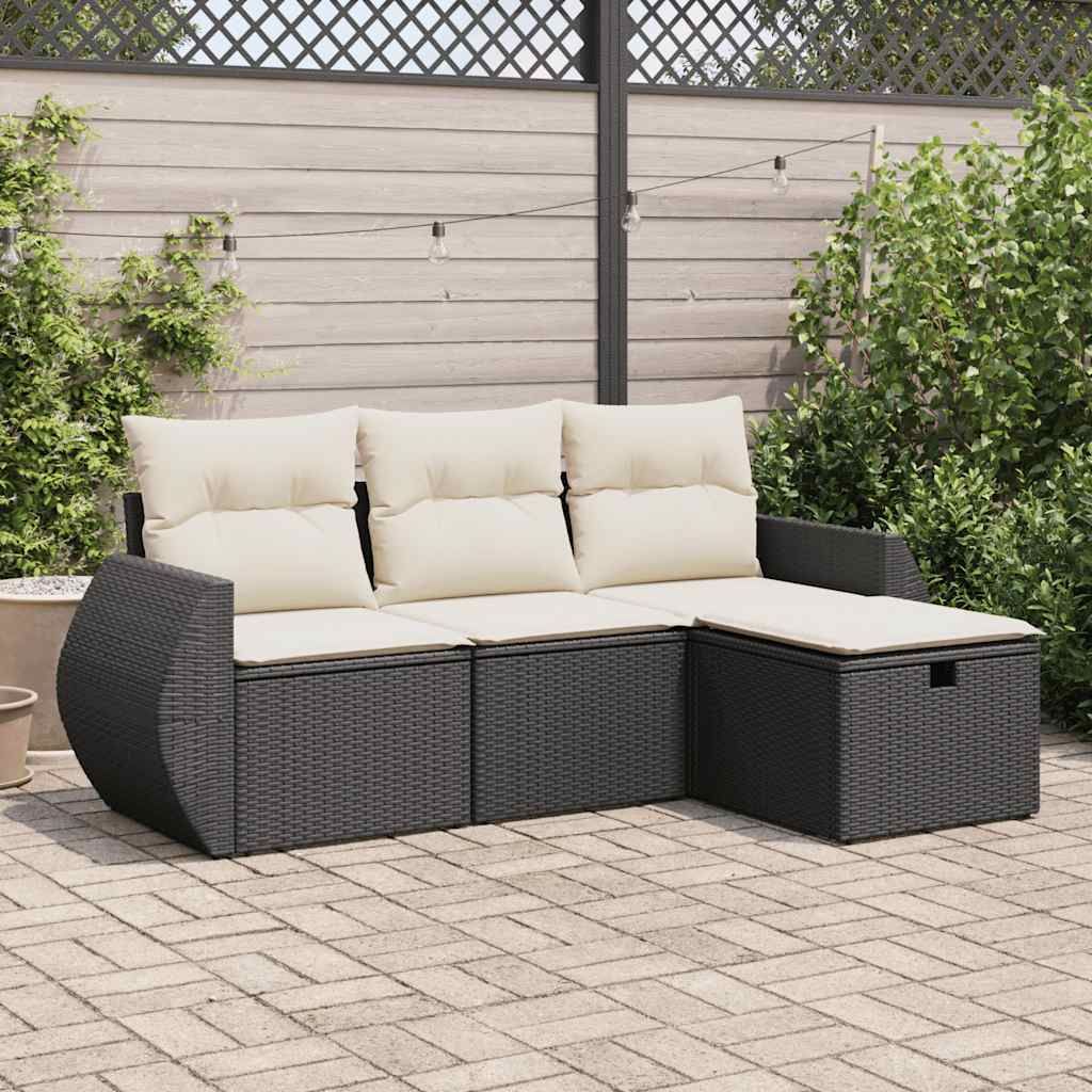 "Rabatt" 4-tlg. Garten-Sofagarnitur - mit sofa - mit Kissen Schwarz Poly Rattan - Lounge-Dining set CC11888