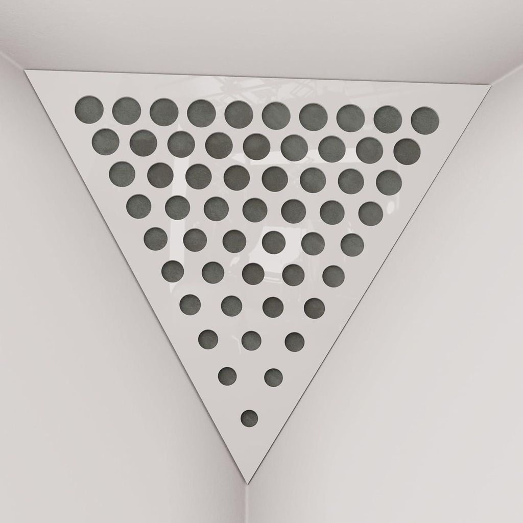 2er-Pack – Deckenecken-Bassfalle "Triangle-F" | Pyramidenförmiger Akustikschaum mit laminierter HDF-Platte und Stoff [ROUNDS -Weißer Kunststoff...