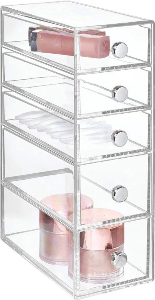 Organiseur transparent 5 sections, porte-bijoux robuste 32 cm de large