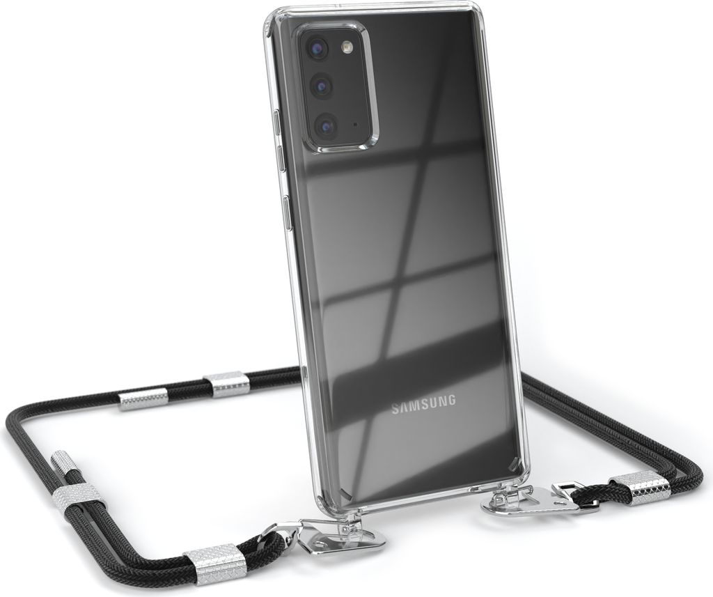 EAZY CASE Handykette für Samsung Galaxy Note 20 / Note 20 5G, Transparente Silikonhülle mit Band, Clear Case, abnehmbar in Schwarz