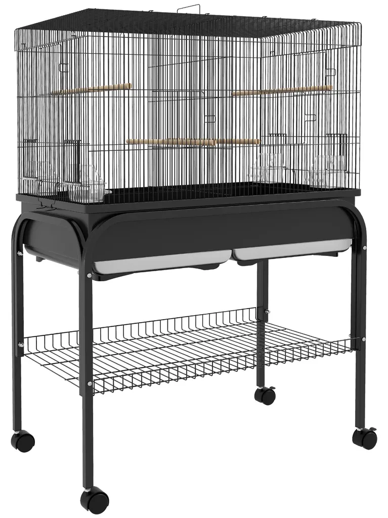 Grande cage perroquet avec support à roulettes 85x49x119cm Noir Métal