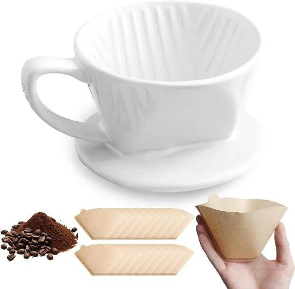 Filtre à café en porcelaine de qualité, set cadeau avec 50 filtres V60