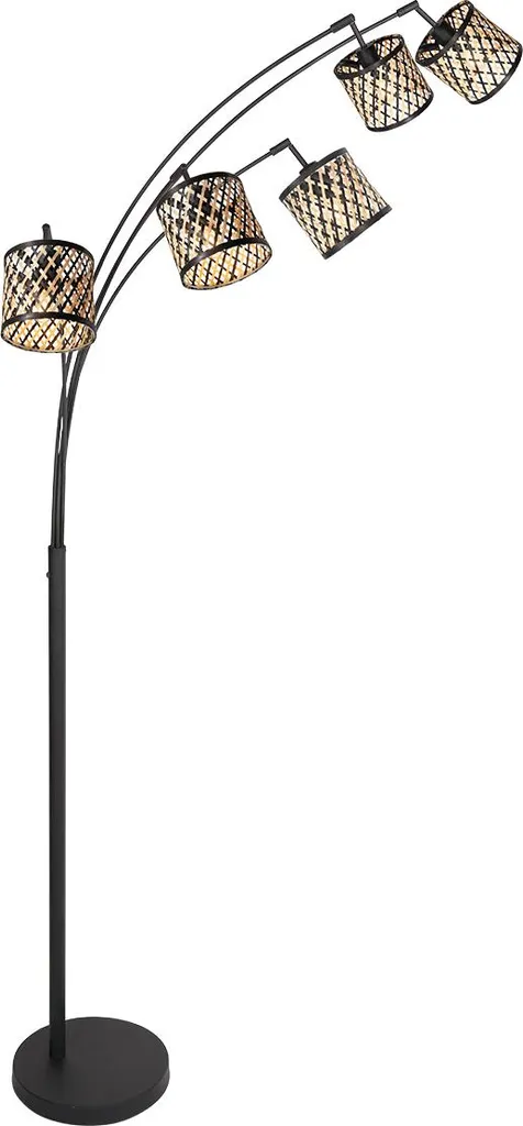 Lampadaire Arqué en Bambou et Métal Noir - Luminaire de Salon Sumba