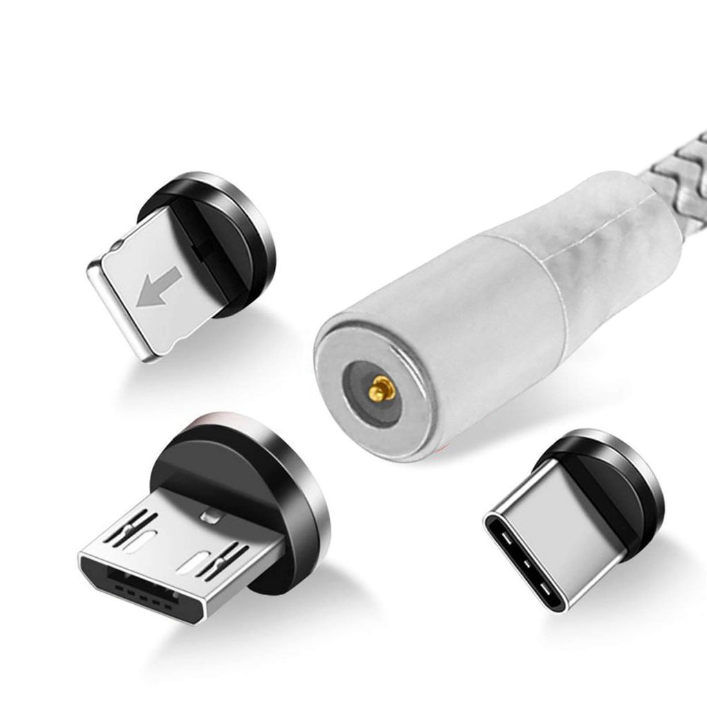 3-in-1-Magnetkabel, 1m USB-C / Micro-USB / Lightning Kabel – Silber