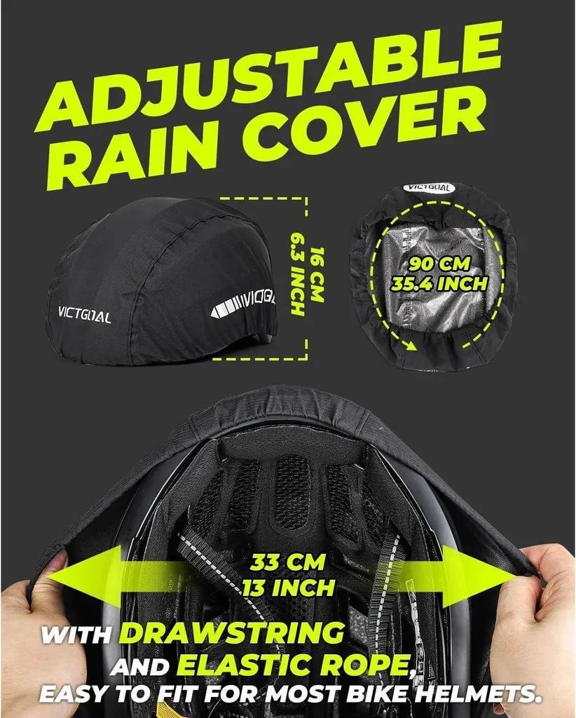 Couvre-Casque Imperméable Victgoal Noir avec Réflecteurs Haute Sécurité