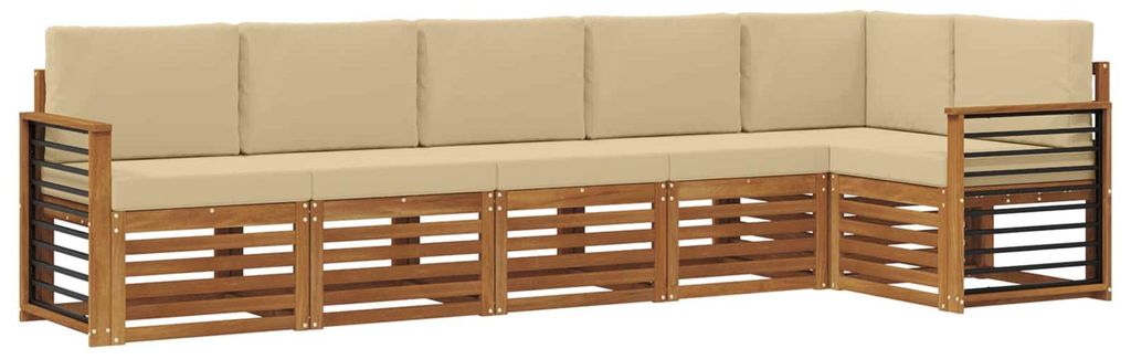 vidaXL Ecksofa Set mit Kissen 6 pcs Natur und Beige Massivholz Akazie