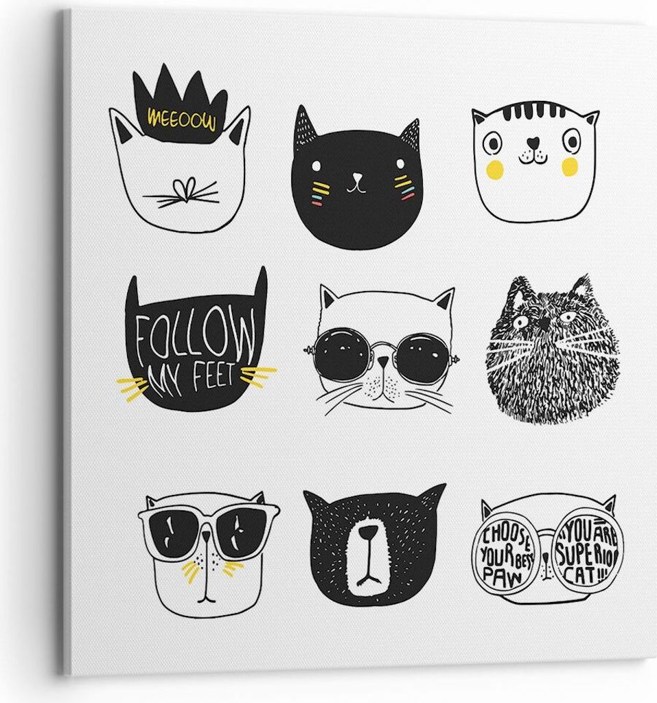 Bild auf Leinwand - Leinwandbild - Katze Haustier Tiere Illustration - 70x70cm - Wand Bild - Wanddeko - Leinwanddruck - Bilder - Kunstdruck - Leinw...