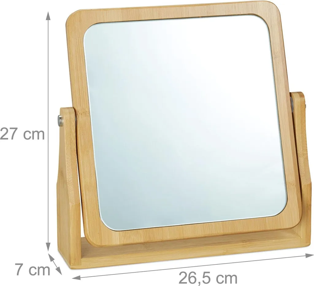 Miroir de table rectangulaire en bois de bambou avec support stable