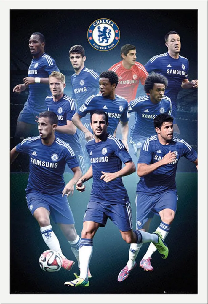 Poster Chelsea Collage 14/15 prêt à poser avec cadre blanc anti-reflet