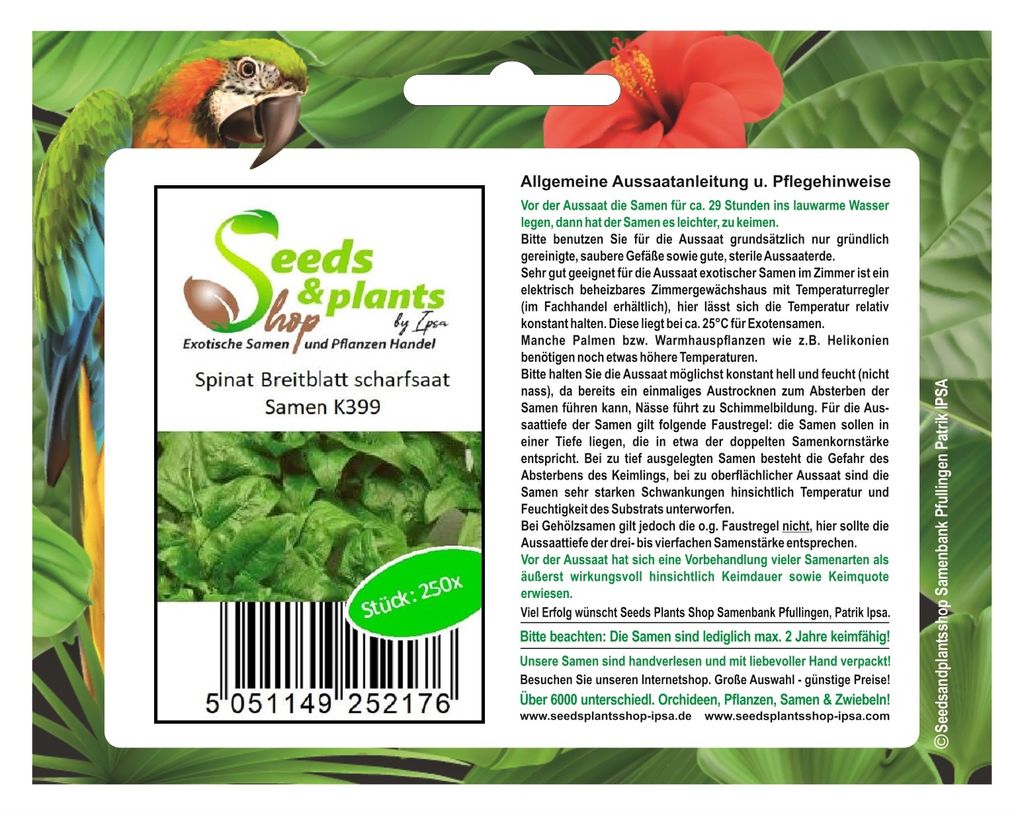250x Spinat Breitblatt scharfsaat Gemüse Garten Pflanzen - Samen K399