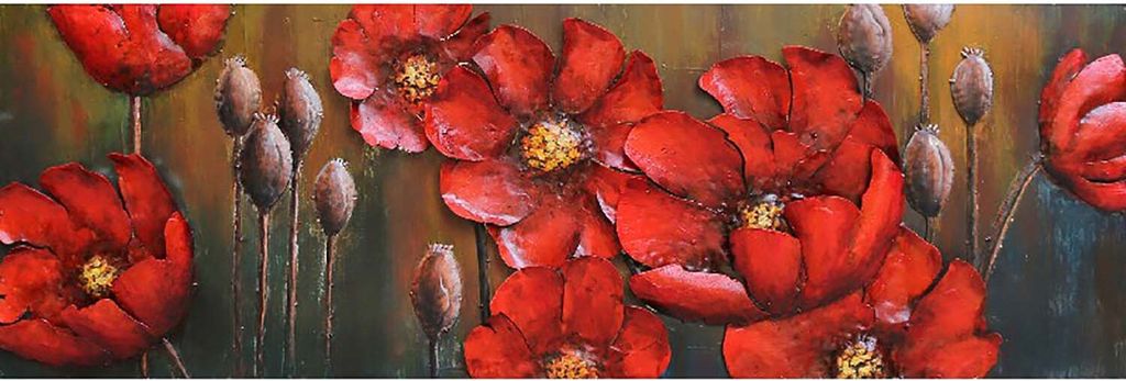 3D-Metallbild - Motiv: Rote Blumen - 50 x 150cm