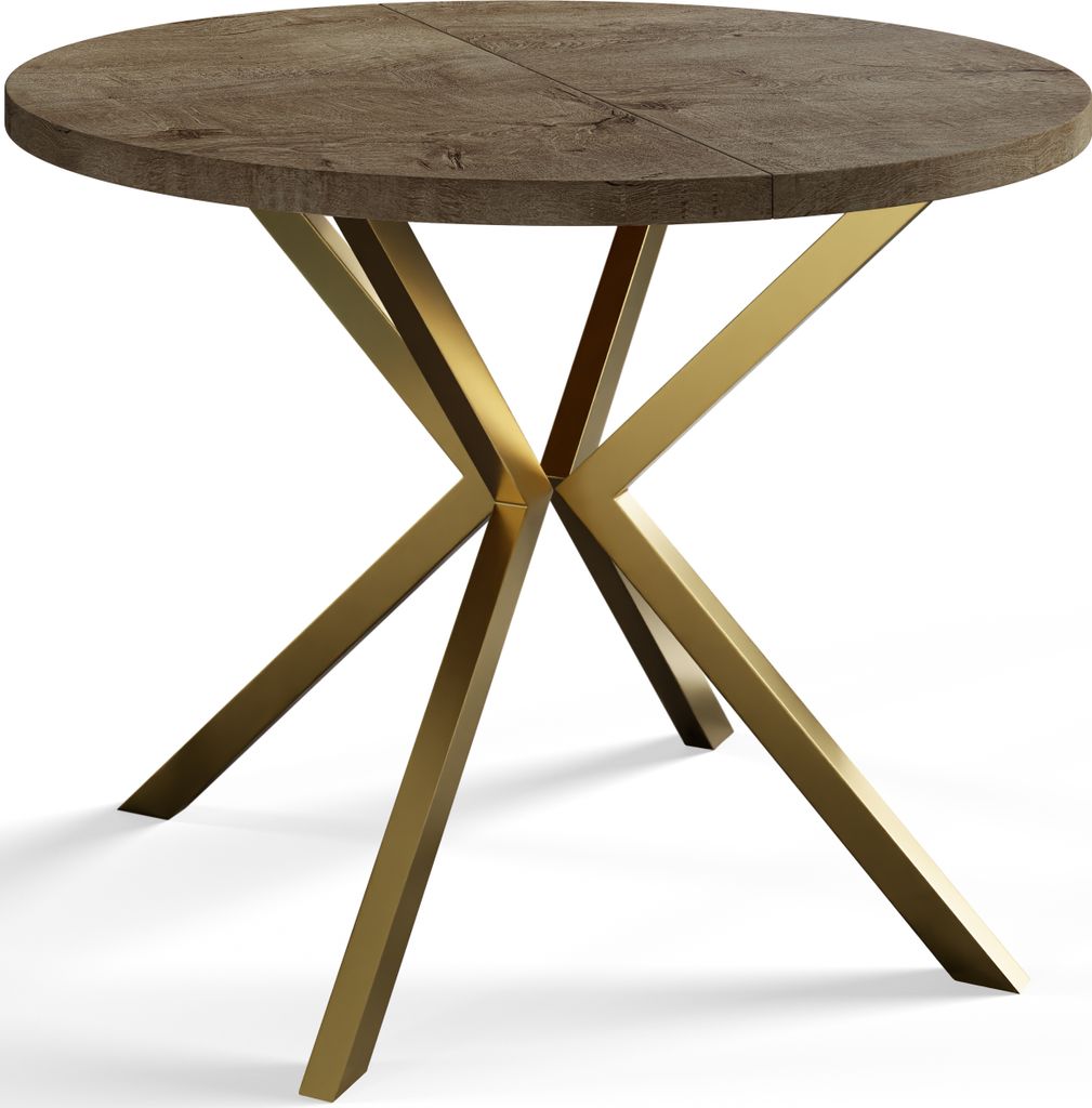 Runder Esszimmertisch LOFT LITE, ausziehbarer Tisch Durchmesser: 100 cm/180 cm, Wohnzimmertisch Farbe: Grau, mit Metallbeinen in Farbe Gold