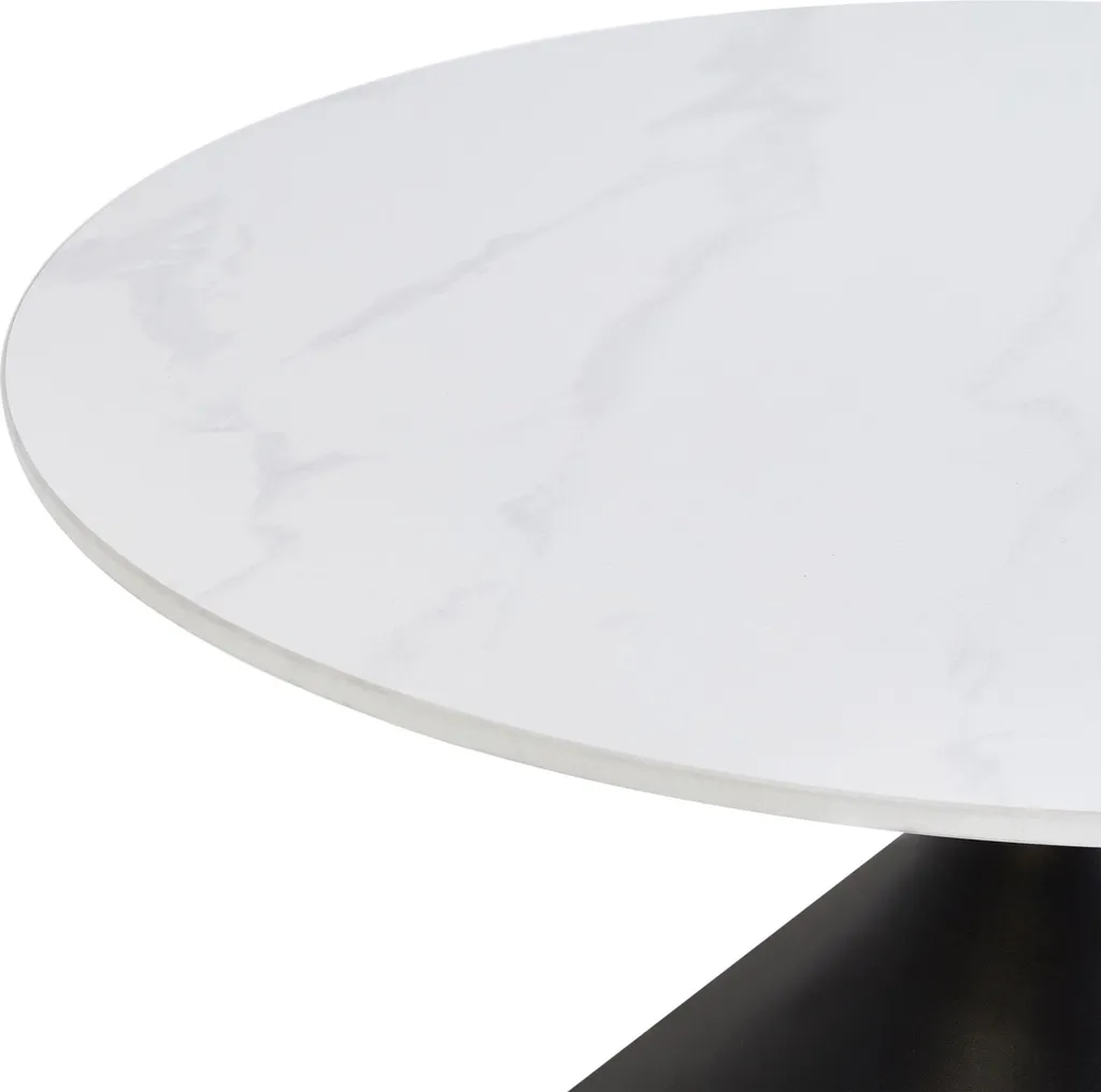Table basse robuste en pierre vitrifiée blanche anti-tache métal noir