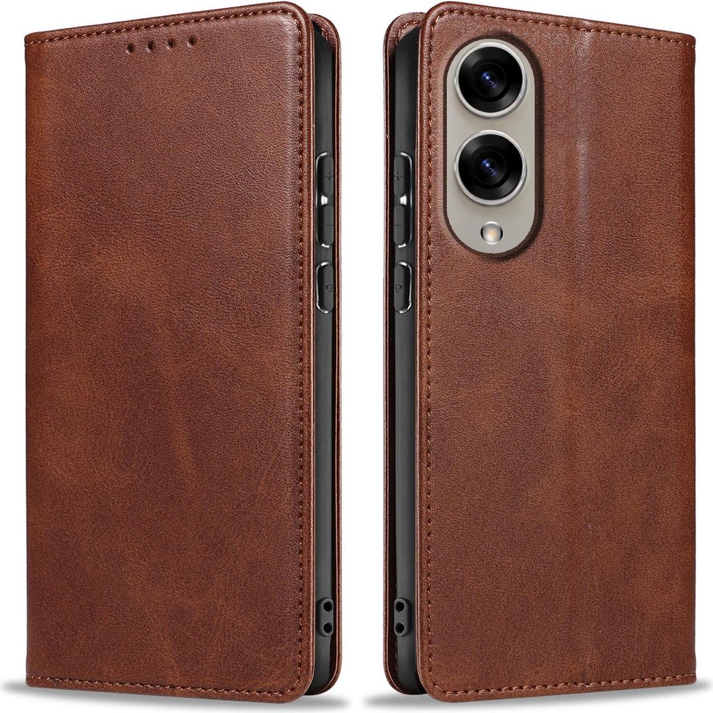 Handyhülle für Samsung Galaxy S25 Edge Kunstleder Flip Cover Hülle Handytasche Case Kartenfach Farbe: Dunkelbraun