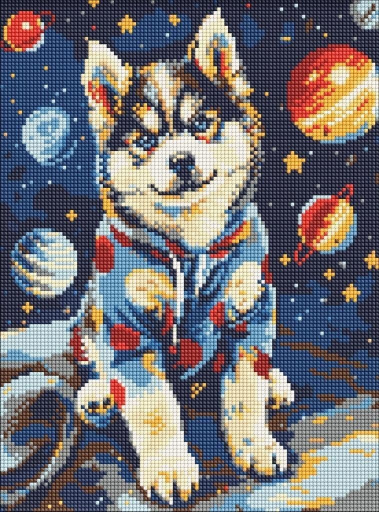 Diamant-Mosaik – Kosmischer Husky 30 x 40 cm – Ideyka