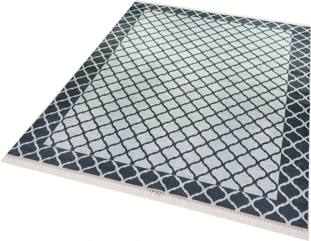 Tapis ethnique lavable noir et gris 80x150 - Texture douce et durable - 2