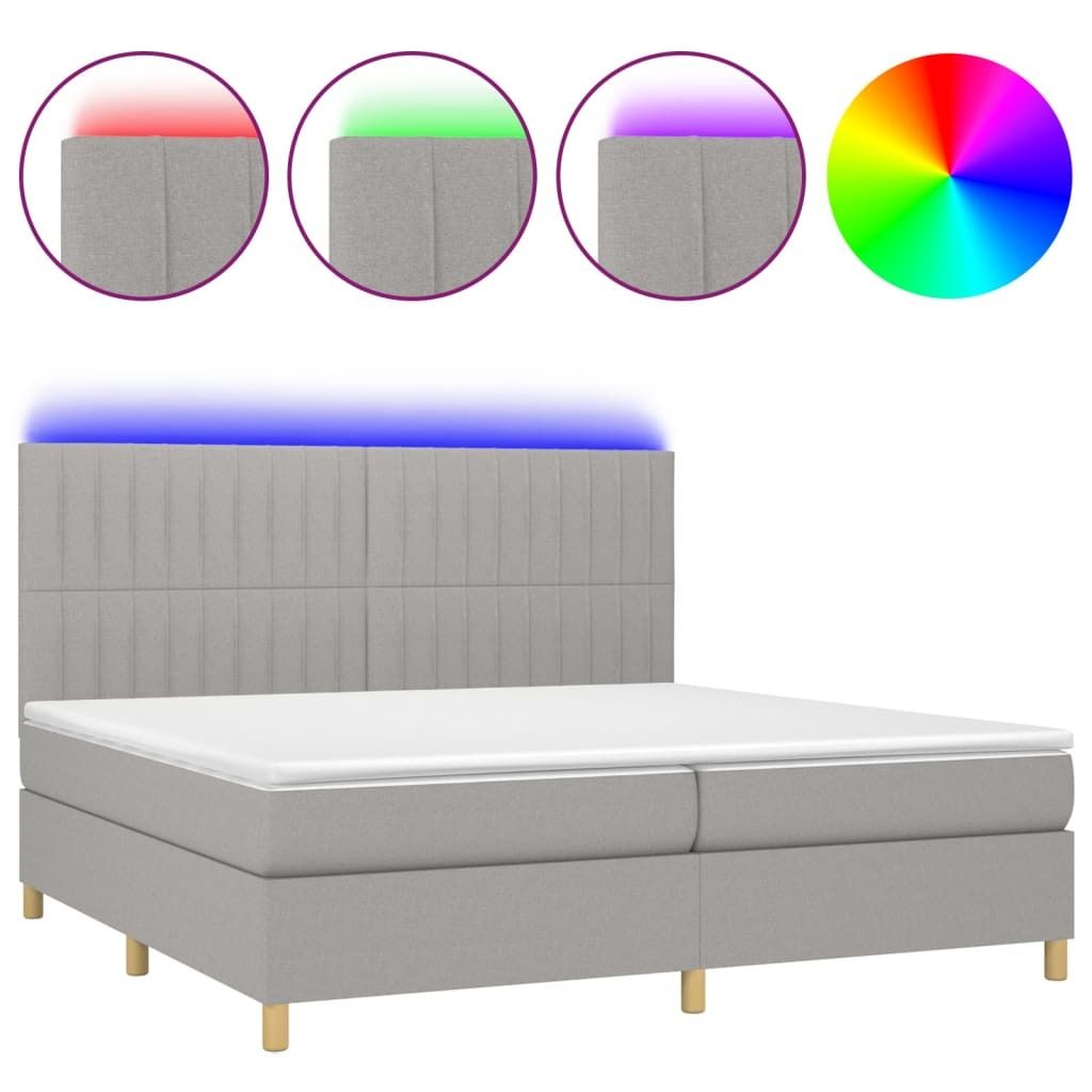 vidaXL Boxspringbett mit Matratze & LED Hellgrau 200x200 cm Stoff