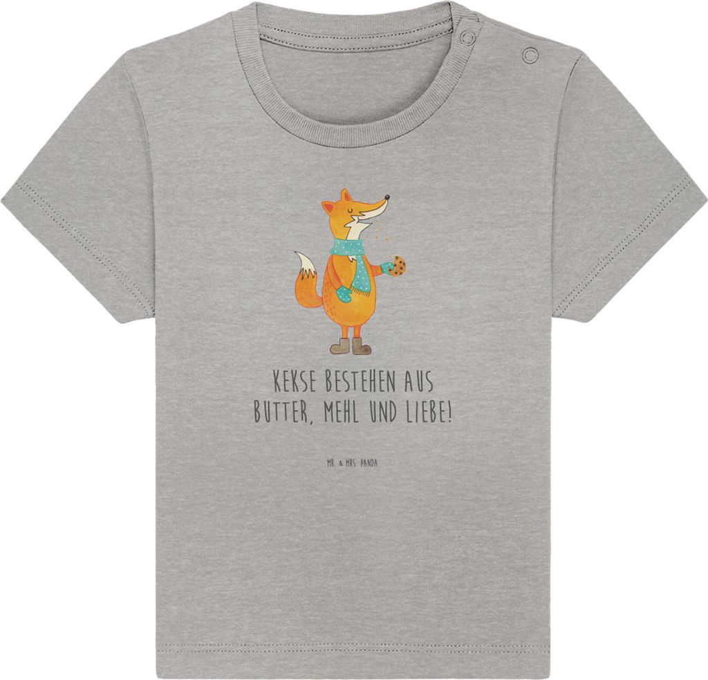 Mr. & Mrs. Panda T-Shirt Fuchs Keks 12. - 18. Monat - Heather Grey - Geschenk, Winter, Kinder Oberteil, Weihnachten, Kekse, Frieren, Kleinkind, Org...