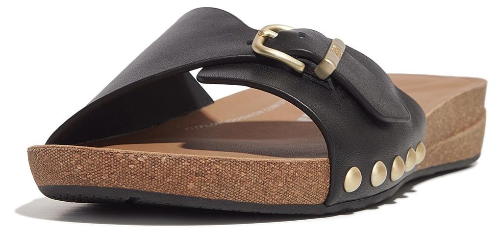 FITFLOP FitFlop Iqushion Leder-Pantoletten mit verstellbarer Schnalle SCHWARZ 40