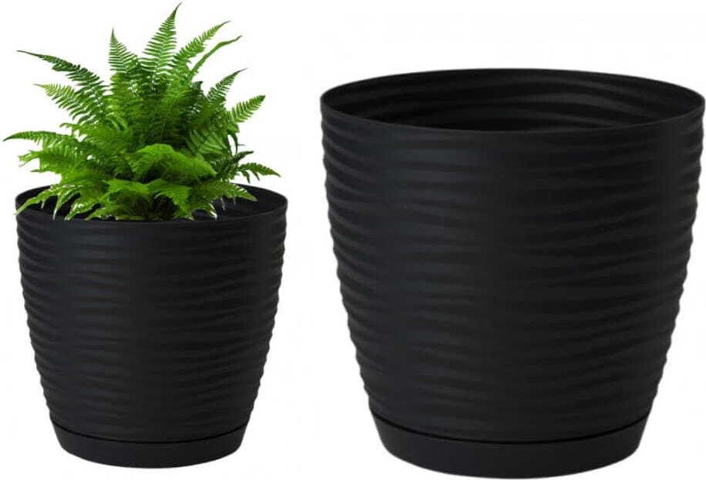 Blumentopf mit Untersetzer Schwarz 22,5x21cm Kunststoff