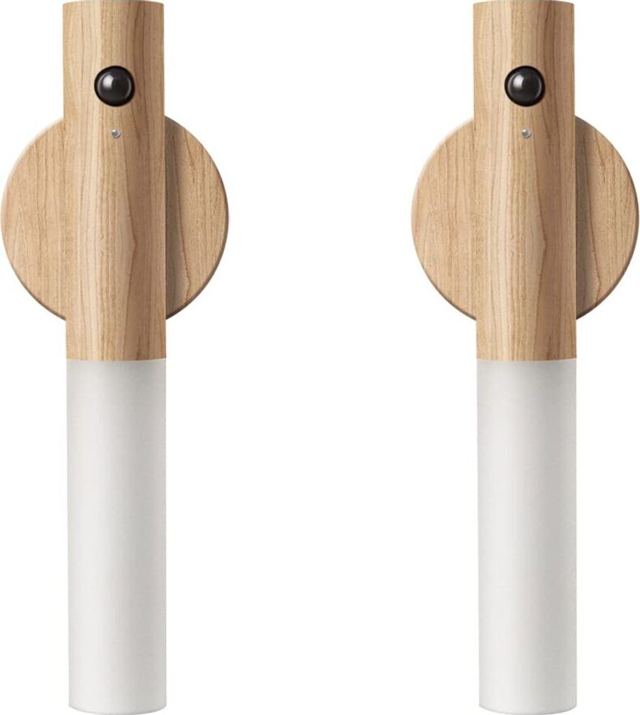 2St LED Wandleuchte aus Holz, Innen-Nachtlicht mit Bewegungssensor, magnetische, wiederaufladbare, Automatisch ein/aus Wandleuchten für Schlafzimmer, Flur, Treppenhaus, Weißes Eschenholz