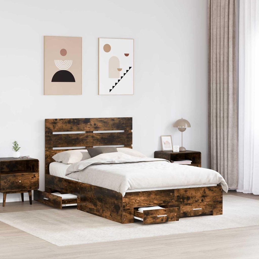 "Winter Sale" Bettrahmen Geräucherte Eiche 135 x 190cm Holzwerkstoff - clorisNeu336410 - Klassische BettenJugendbett Tagesbett