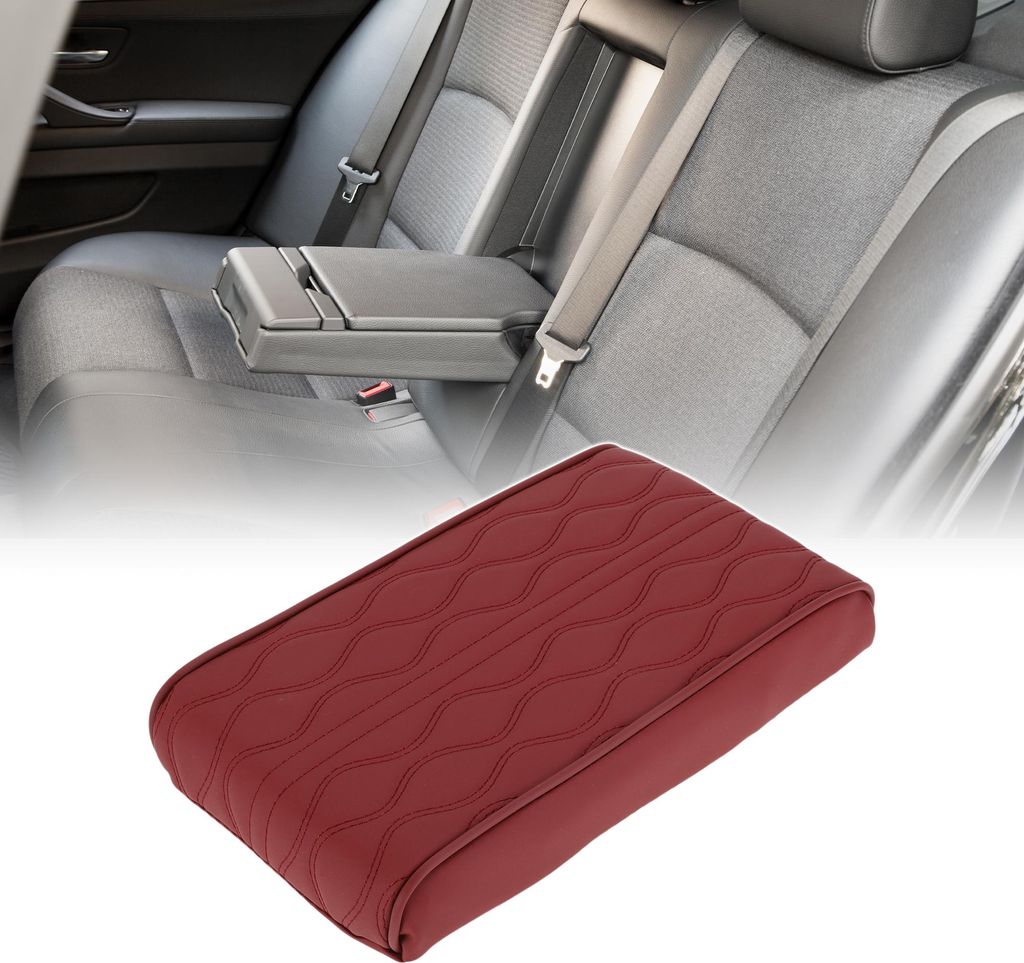 Memory Foam Auto Armlehnenpolster 11,81"x6,49" Mittelkonsole Abdeckung Armlehnen Sitzbox Abdeckung Kunstleder Weinrot Wasserwellenmuster