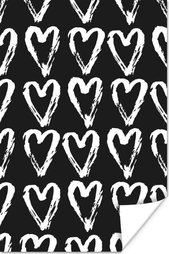 MuchoWow Poster Herz - Schwarz - Weiß - Muster 80x120 cm - Papierdruck