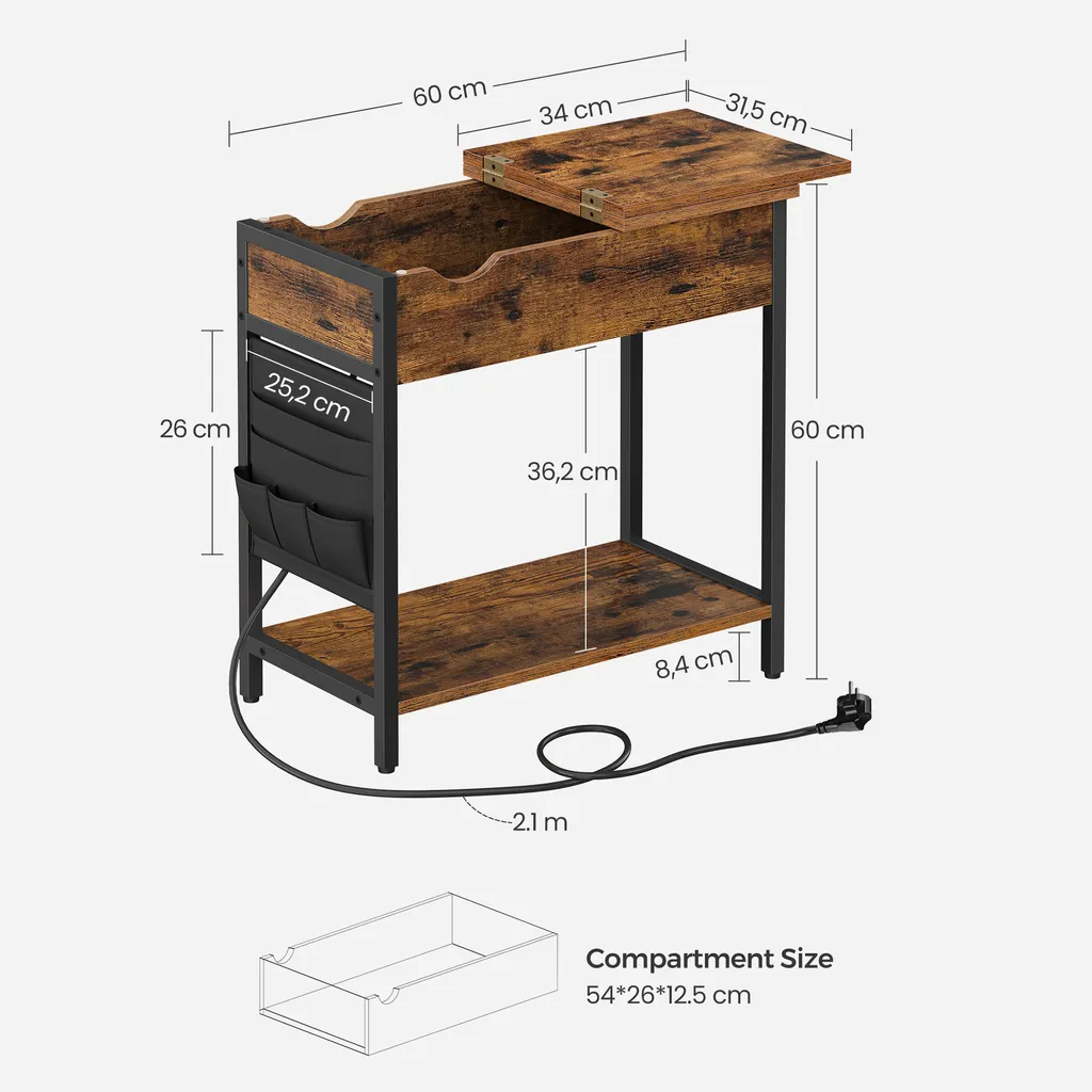 Petite table pliante industrielle avec station de charge USB intégrée - 2