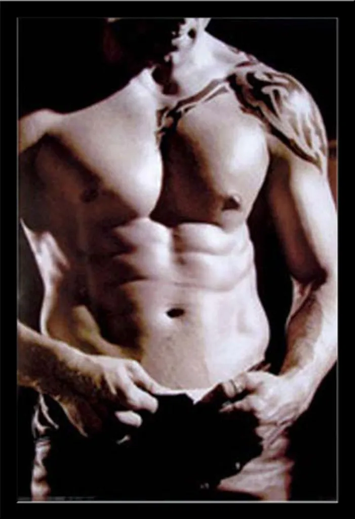 Affiche Noir et Blanc Male Torso Shinsuke avec Cadre Maxi MDF Noir