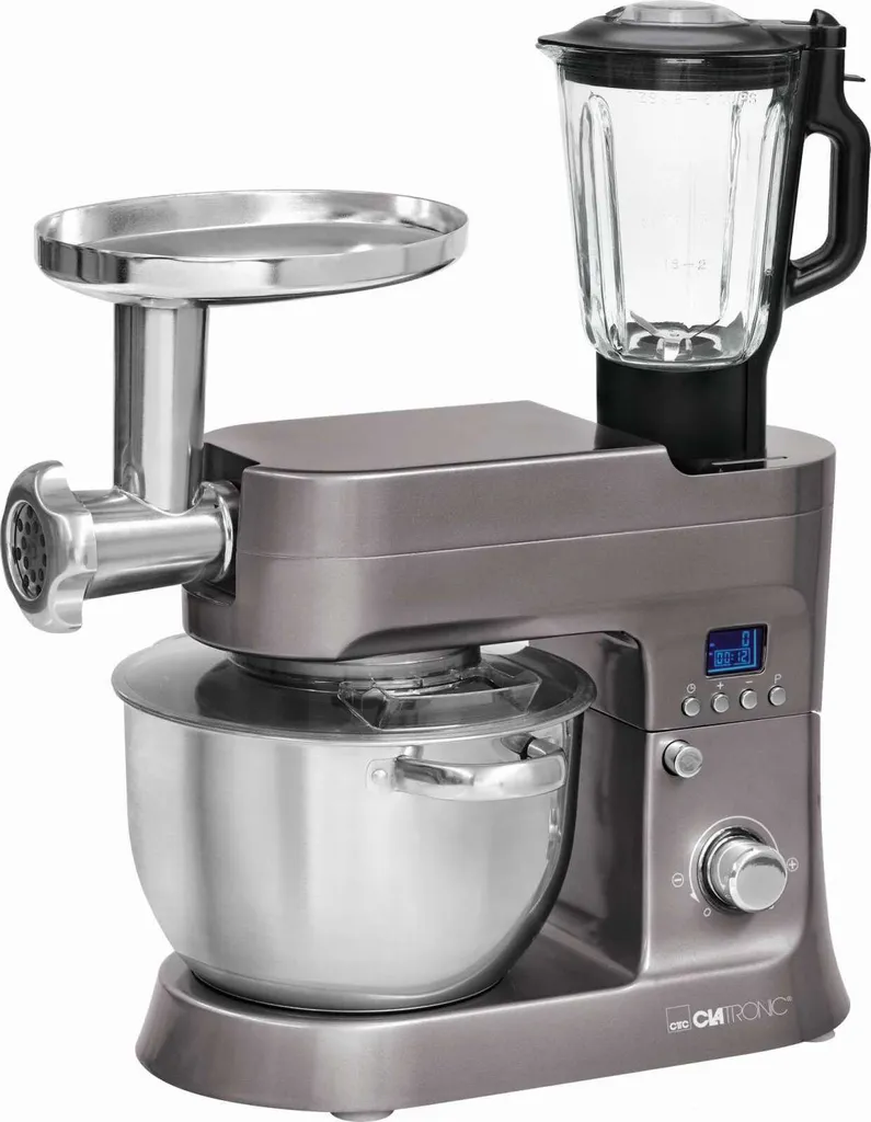 Clatronic KM 3674 Robot Pétrin et Hachoir à Viande 1200W Gris Titane