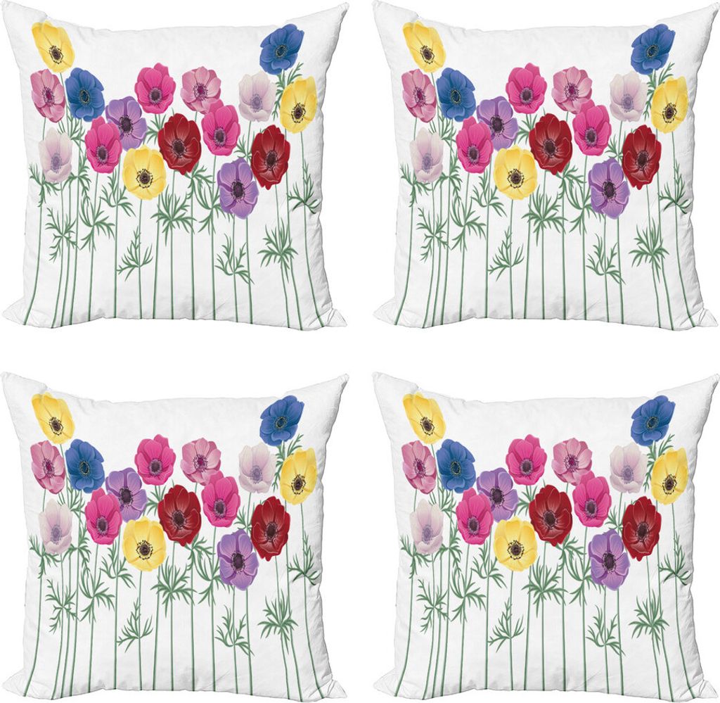 ABAKUHAUS Windröschen Kissenbezug Set (4 Stück), Blooming Sommer, Moderner Doppelseitiger Digitaldruck, 50 cm x 50 cm, Mehrfarbig