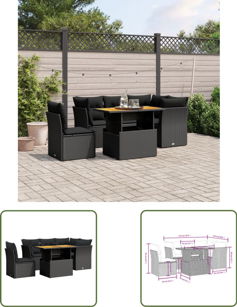 The Living Store 5-tlg. Garten-Sofagarnitur mit Kissen Schwarz Poly Rattan