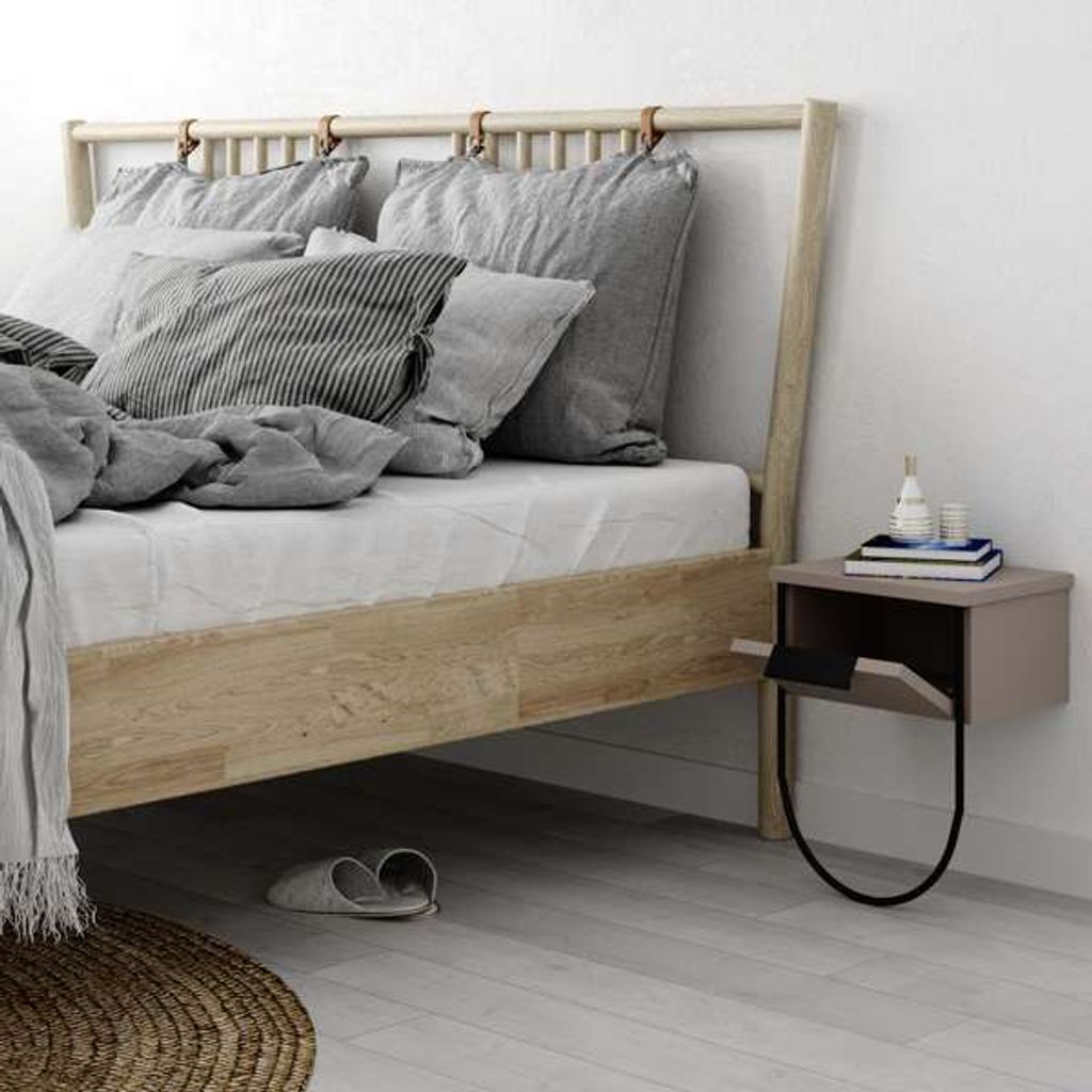 DECORTIE Norfolk Modern Nachttisch Mokka Hell Schlafzimmermöbel 33 x 25 x 44 cm