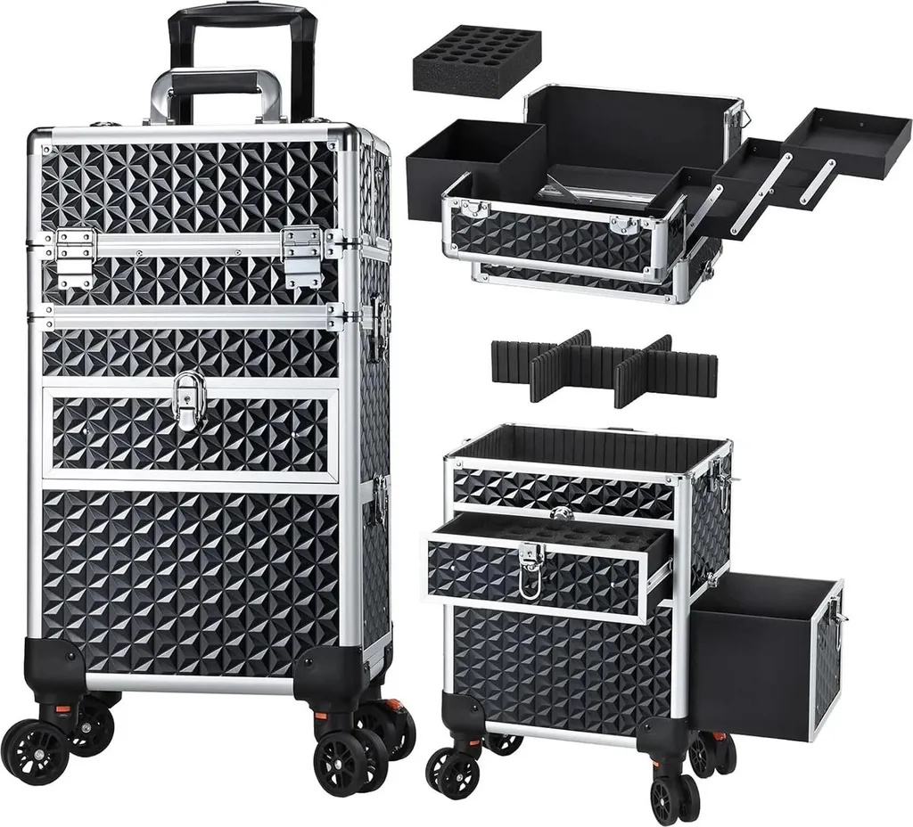 Trousse de maquillage chariot noir classique avec rangement spacieux