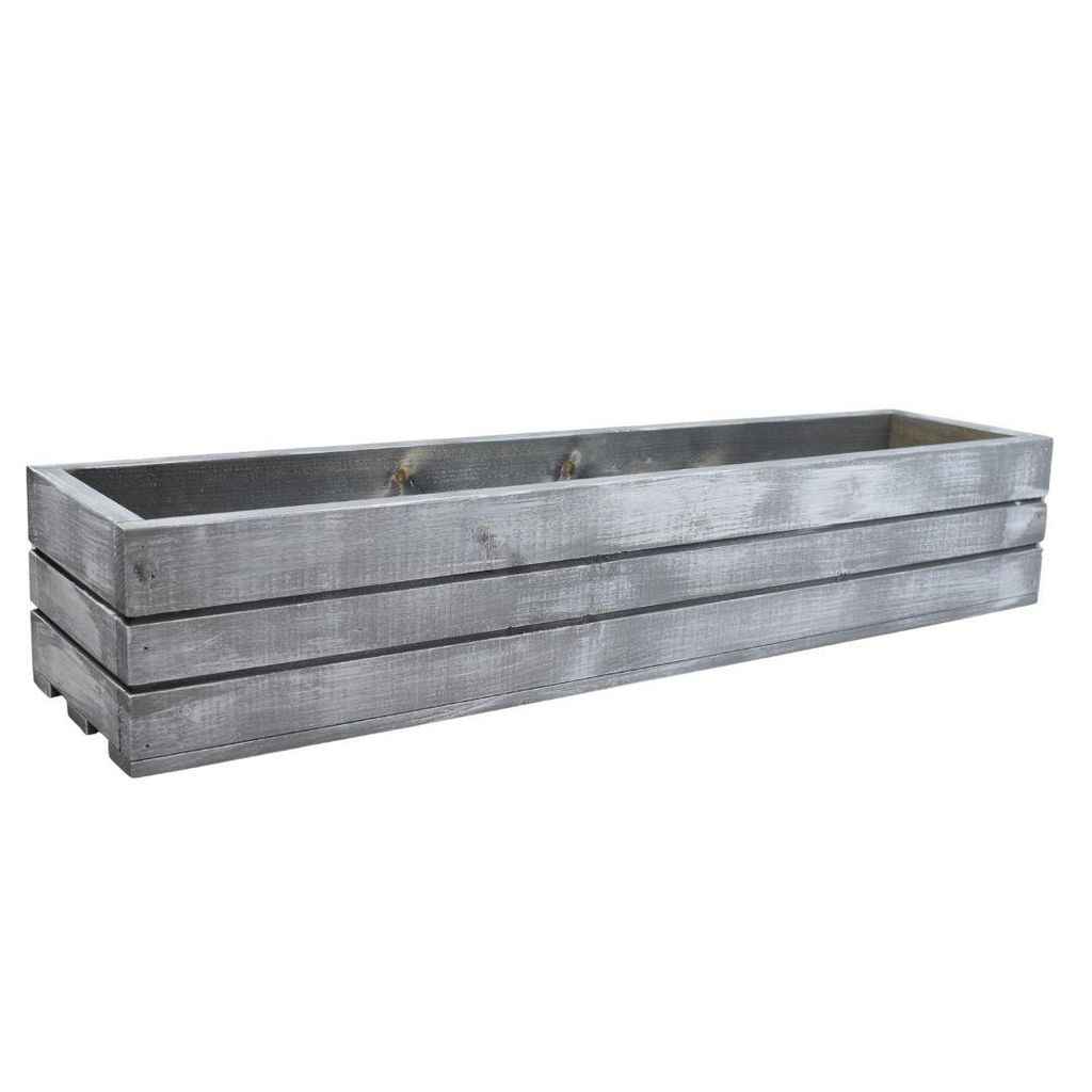 Blumenkasten aus Massivholz – grau mit weißer Patina, 80 cm